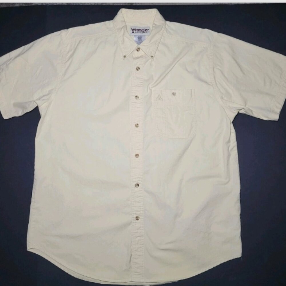 Wrangler Rugged Wear Mens Light Yellow Short Sleeve Button Up Shirt Size XL - 17